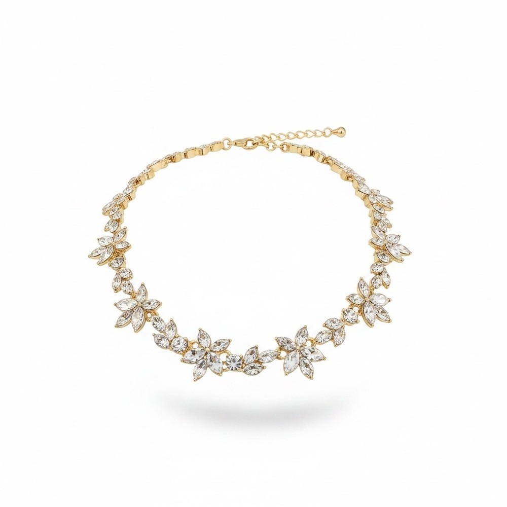 J.Crew Cubic Zirconia Floral Statement Necklace Gold Tone NWT BW116